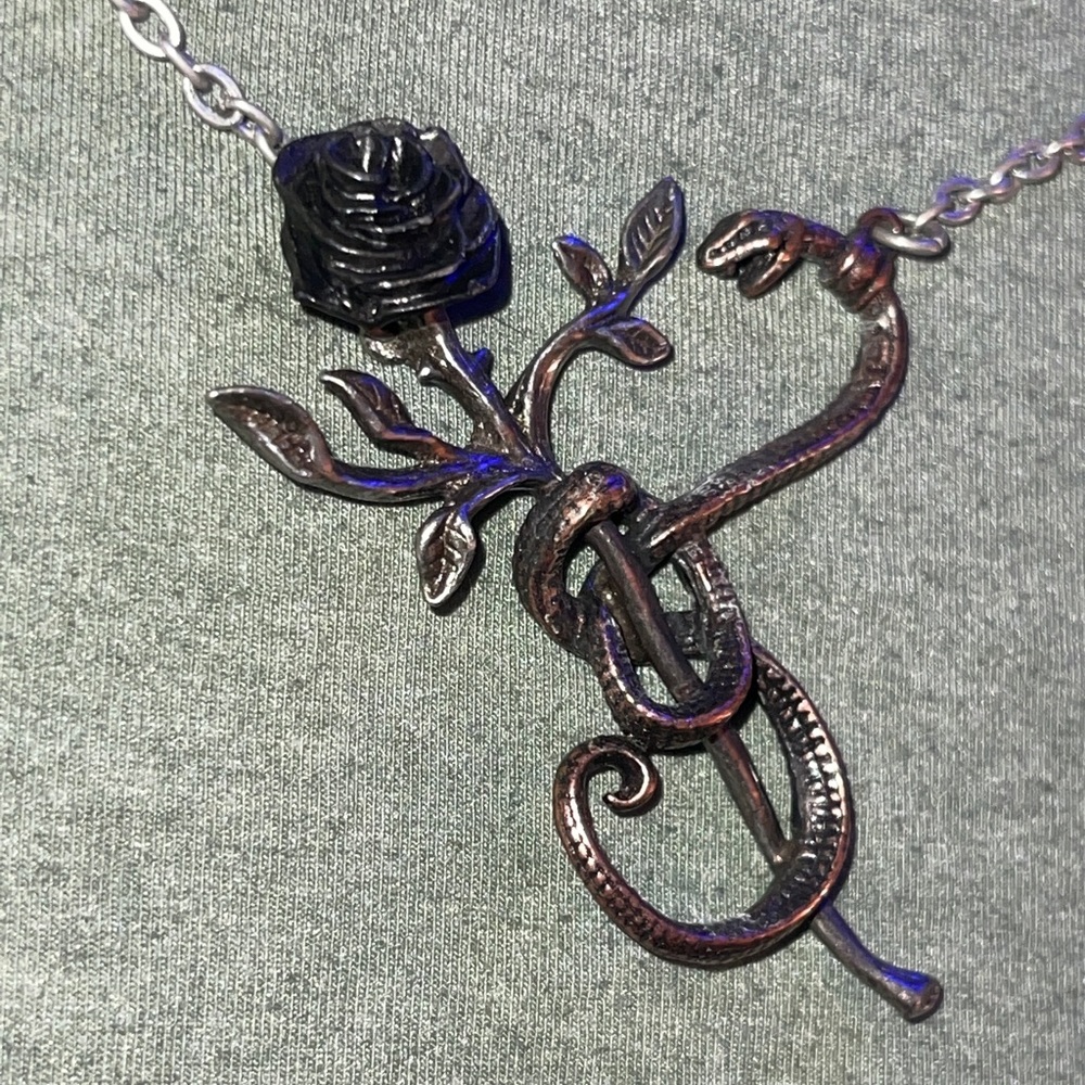 Snake Black Rose Pendant Necklace.